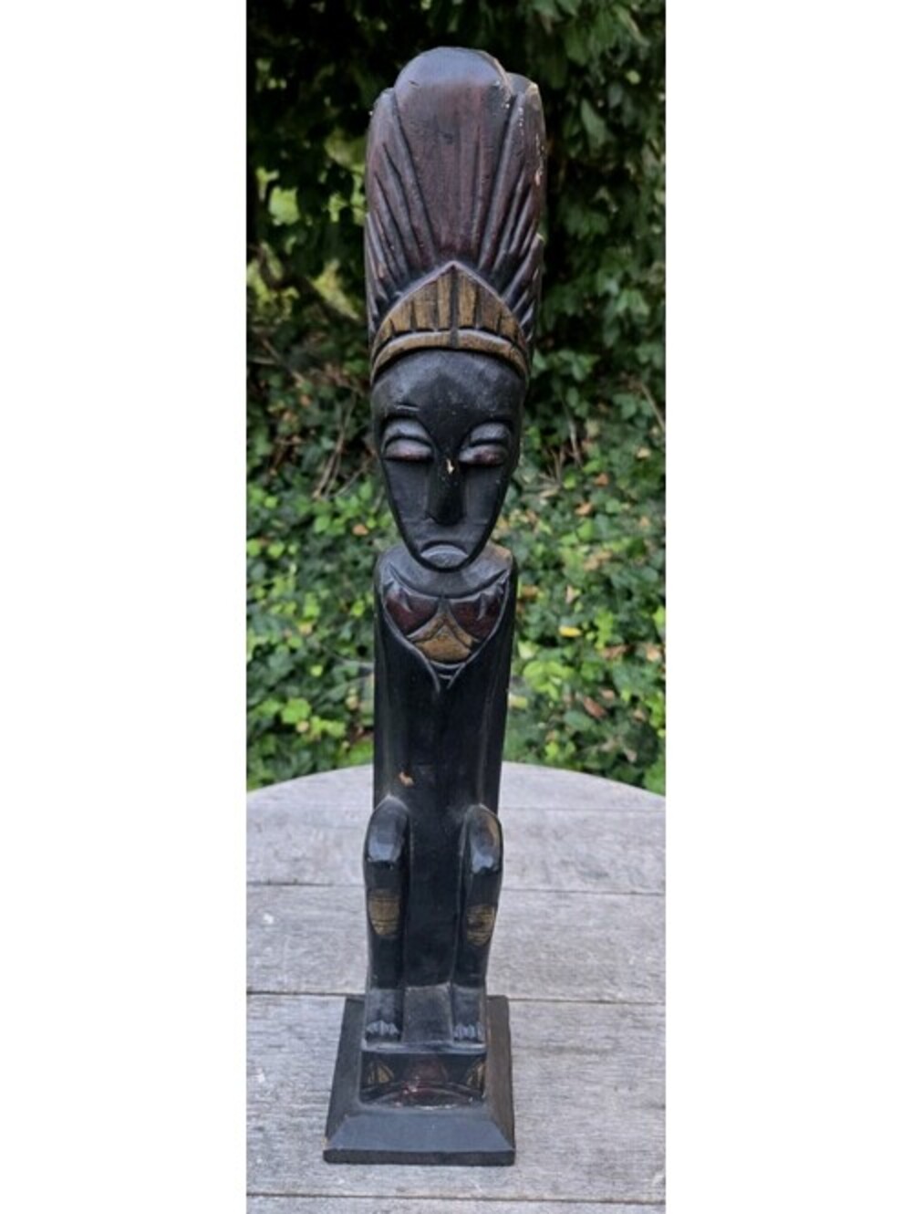African Dark Wooden Doll Statue Hand Crafted Ghana 19.5" Tall By 3.5"Wide